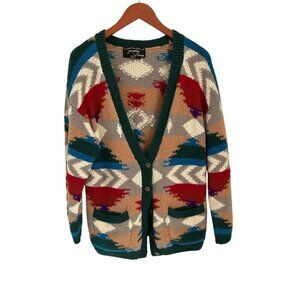 Jacquelyn By Browne Womens Aztec Pattern Wool Cardigan Sweater With Pockets & Bu